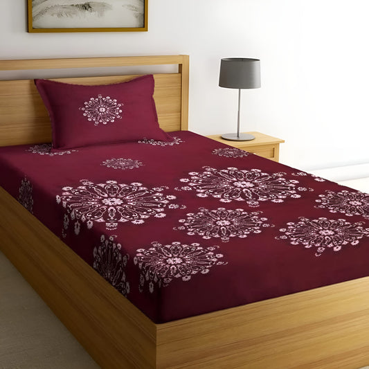 220 TC Maroon Color Design Single Bed Fitted Bedsheet Having Size 36X72 (Fits Upto 8 Inches Of Mattress)