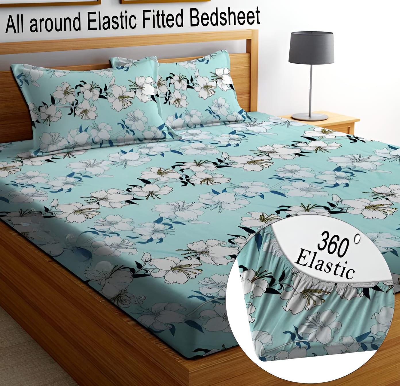 White Petals 220 TC  Fitted Elastic Bedsheet With Two Pillow Covers  (72X78X Upto 10 Inches) & 360 Degree Elasticated