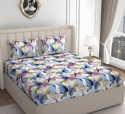 MULTICOLOR Premium King Size Fitted Elastic Bedsheet With Two Pillow Covers (72X78X Up to 10 Inches) & 360 Degree Elasticated
