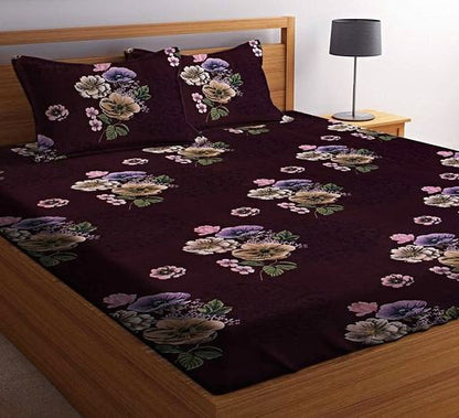 MAROON Premium  Fitted Floral Bedsheet (72X78X Upto 10 Inches) & 360 Degree Elasticated