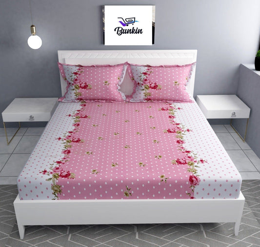 PINK DOTTED Premium  Fitted Floral Bedshee(72X78X upto 10'') & 360 Degree Elasticated
