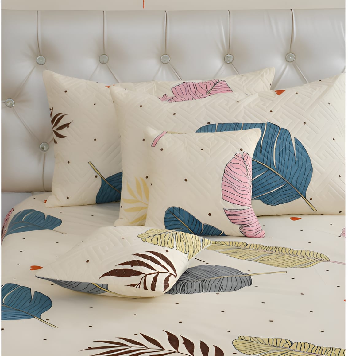 Premium 5-Piece Cotton Bedding Set: Includes 1 Flat Bedsheet, 2 Quilted Zipped Pillow Covers, 2 Quilted Cushion Covers, and 2 Cushion Fillers