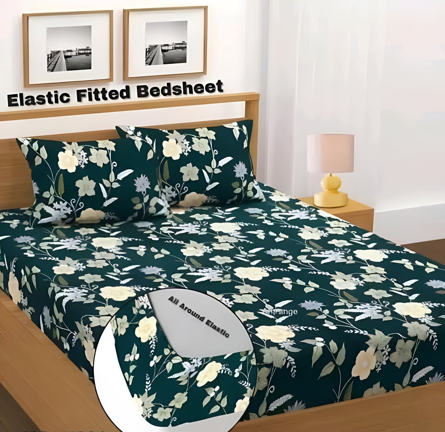 BEAUTIFUL Premium King Size Fitted Floral Bedsheet Multicolor with 2 Pillow Covers (72X78X Upto 10 Inches) & 360 Degree Elasticated