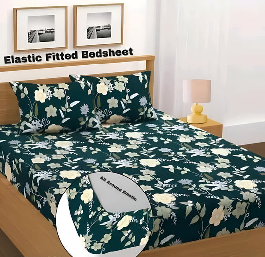 BEAUTIFUL Premium King Size Fitted Floral Bedsheet Multicolor with 2 Pillow Covers (72X78X Upto 10 Inches) & 360 Degree Elasticated