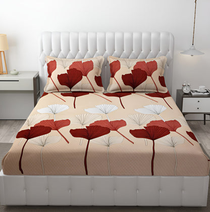 BIG RED LEAVES Premium  Fitted Elastic Bedsheet With Two Pillow Covers  (72X78X Upto 10 Inches) & 360 Degree Elasticated