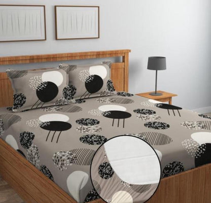 HOLES BLACK Premium Double Bed Fitted Floral Bedsheet GREY with 2 Pillow Covers (72X78X Upto 10 Inches) & 360 Degree Elasticated