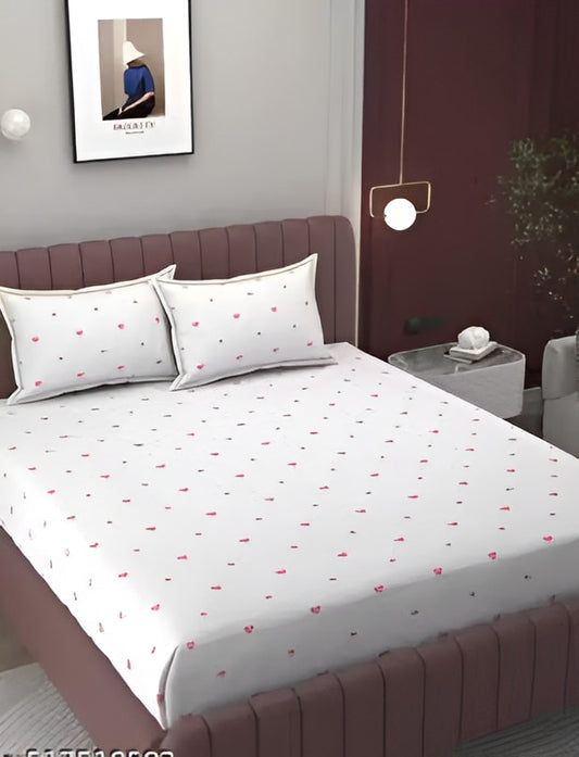 WHITE RED HEART Premium King Size Fitted Elastic Bedsheet With Two Pillow Covers  (72X78X Upto 10 Inches) & 360 Degree Elasticated