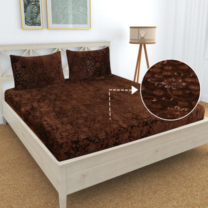 PREMIUM 500 TC HEAVY VELVET WARM  FITTED BEDSHEET WITH ELASTIC ALL AROUND having Embossing Floral design