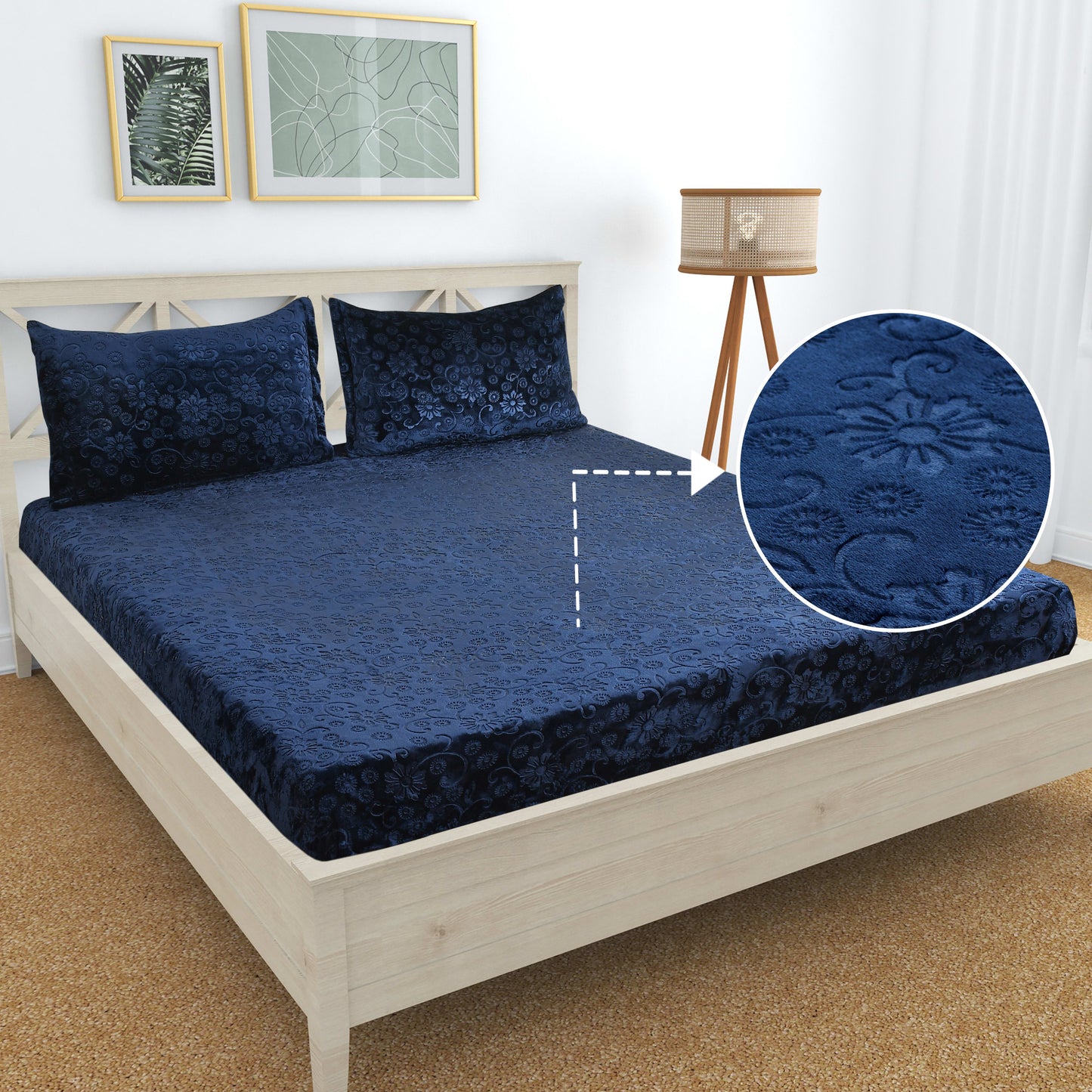 PREMIUM 500 TC HEAVY VELVET WARM  FITTED BEDSHEET WITH ELASTIC ALL AROUND having Embossing Floral design