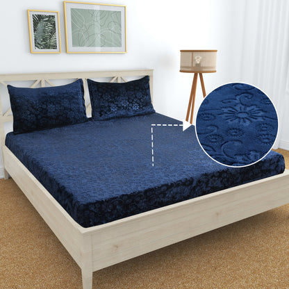 PREMIUM 500 TC HEAVY VELVET WARM  FITTED BEDSHEET WITH ELASTIC ALL AROUND having Embossing Floral design