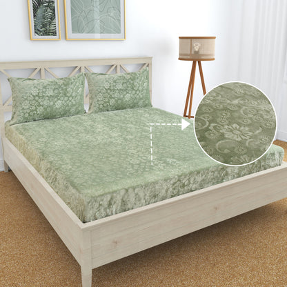PREMIUM 500 TC HEAVY VELVET WARM  FITTED BEDSHEET WITH ELASTIC ALL AROUND having Embossing Floral design