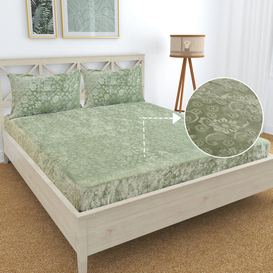 PREMIUM 500 TC HEAVY VELVET WARM  FITTED BEDSHEET WITH ELASTIC ALL AROUND having Embossing Floral design