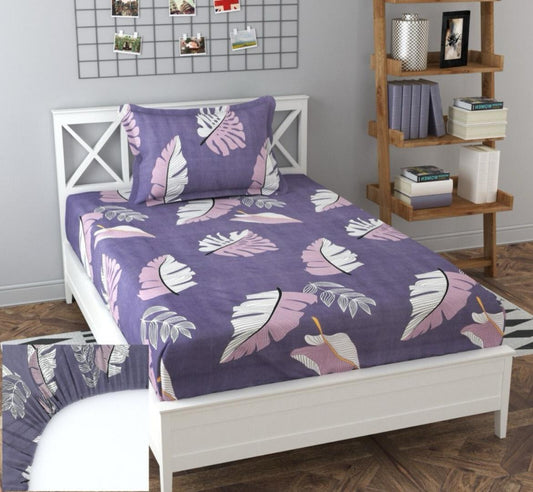 220 TC Purple Feather Single Bed Fitted Bedsheet Having Size 36X72 (Fits Upto 8 Inches Of Mattress)