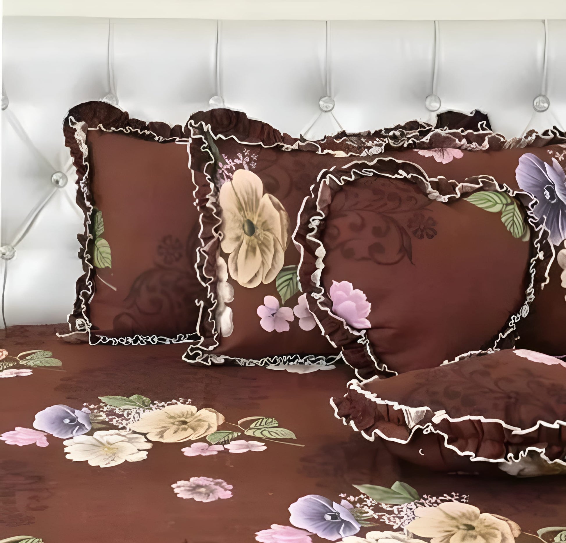 Premium 5-Piece Cotton Bedding Set: Includes 1 Flat Bedsheet, 2 FRILLED Zipped Pillow Covers, 2 FRILLED Cushion Covers, and 2 Cushion fillers
