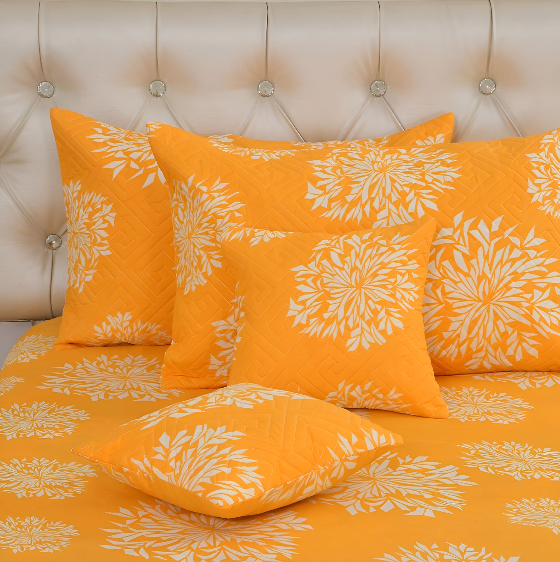 Premium 5-Piece Cotton Bedding Set: Includes 1 Flat Bedsheet, 2 Quilted Zipped Pillow Covers, 2 Quilted Cushion Covers, and 2 Cushion Fillers