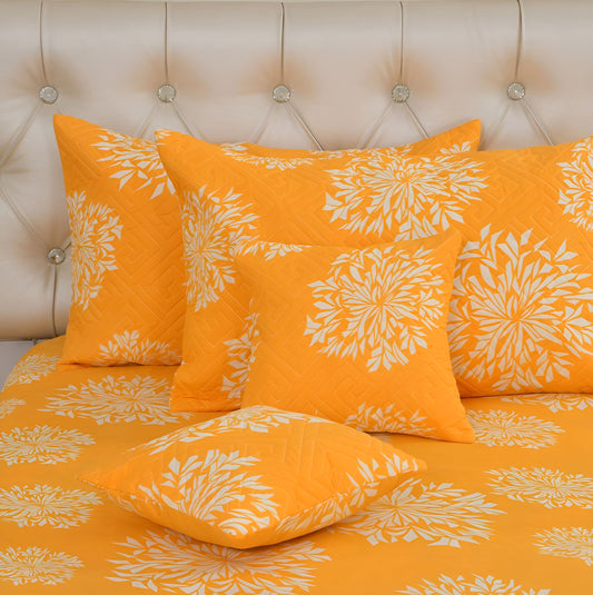 Premium 5-Piece Cotton Bedding Set: Includes 1 Flat Bedsheet, 2 Quilted Zipped Pillow Covers, 2 Quilted Cushion Covers, and 2 Cushion Fillers