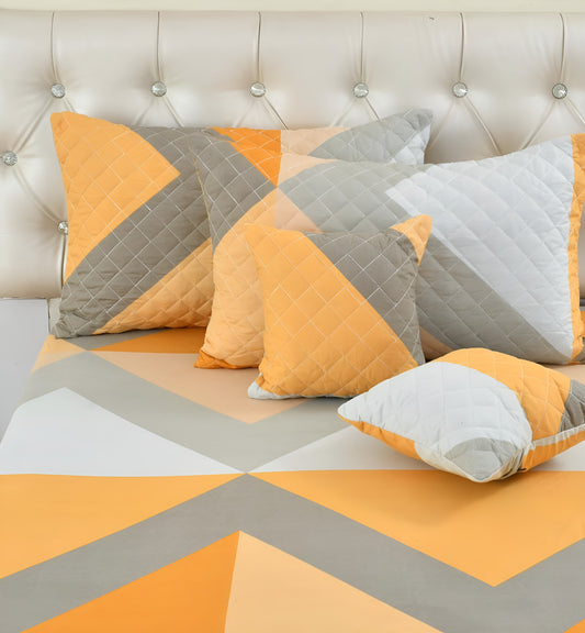 Premium 5-Piece Cotton Bedding Set: Includes 1 Flat Bedsheet, 2 Quilted Zipped Pillow Covers, 2 Quilted Cushion Covers, and 2 Cushion Fillers