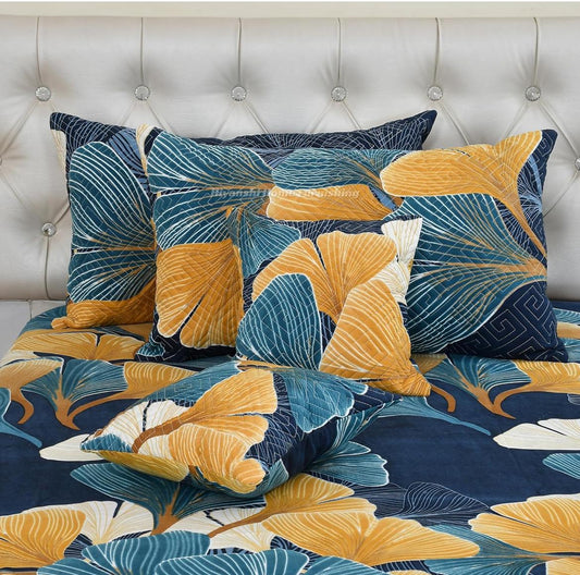 Premium 5-Piece Cotton Bedding Set: Includes 1 Flat Bedsheet, 2 Quilted Zipped Pillow Covers, 2 Quilted Cushion Covers, and 2 Cushion Fillers