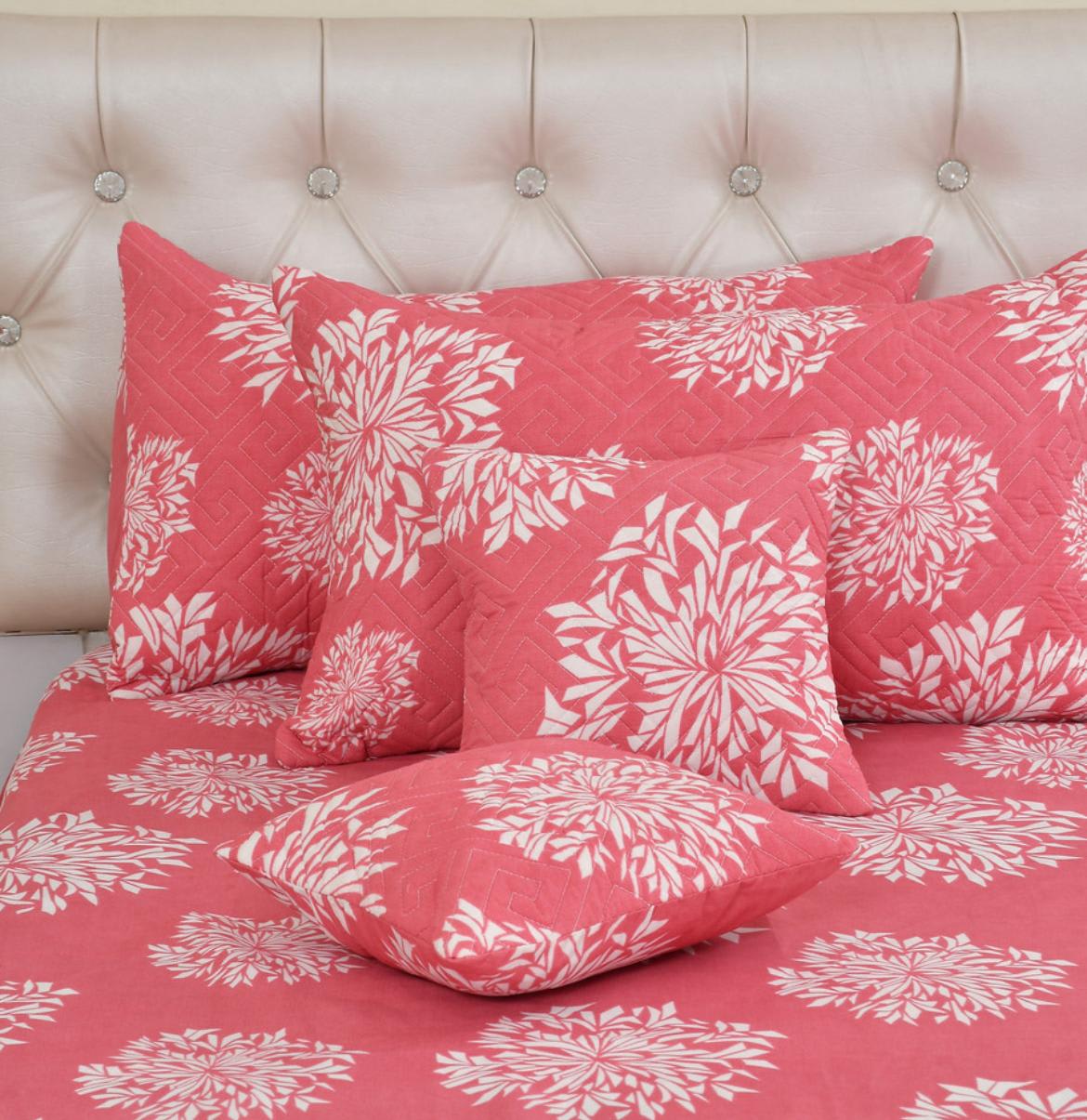 Premium 5-Piece Cotton Bedding Set: Includes 1 Flat Bedsheet, 2 Quilted Zipped Pillow Covers, 2 Quilted Cushion Covers, and 2 Cushion Fillers