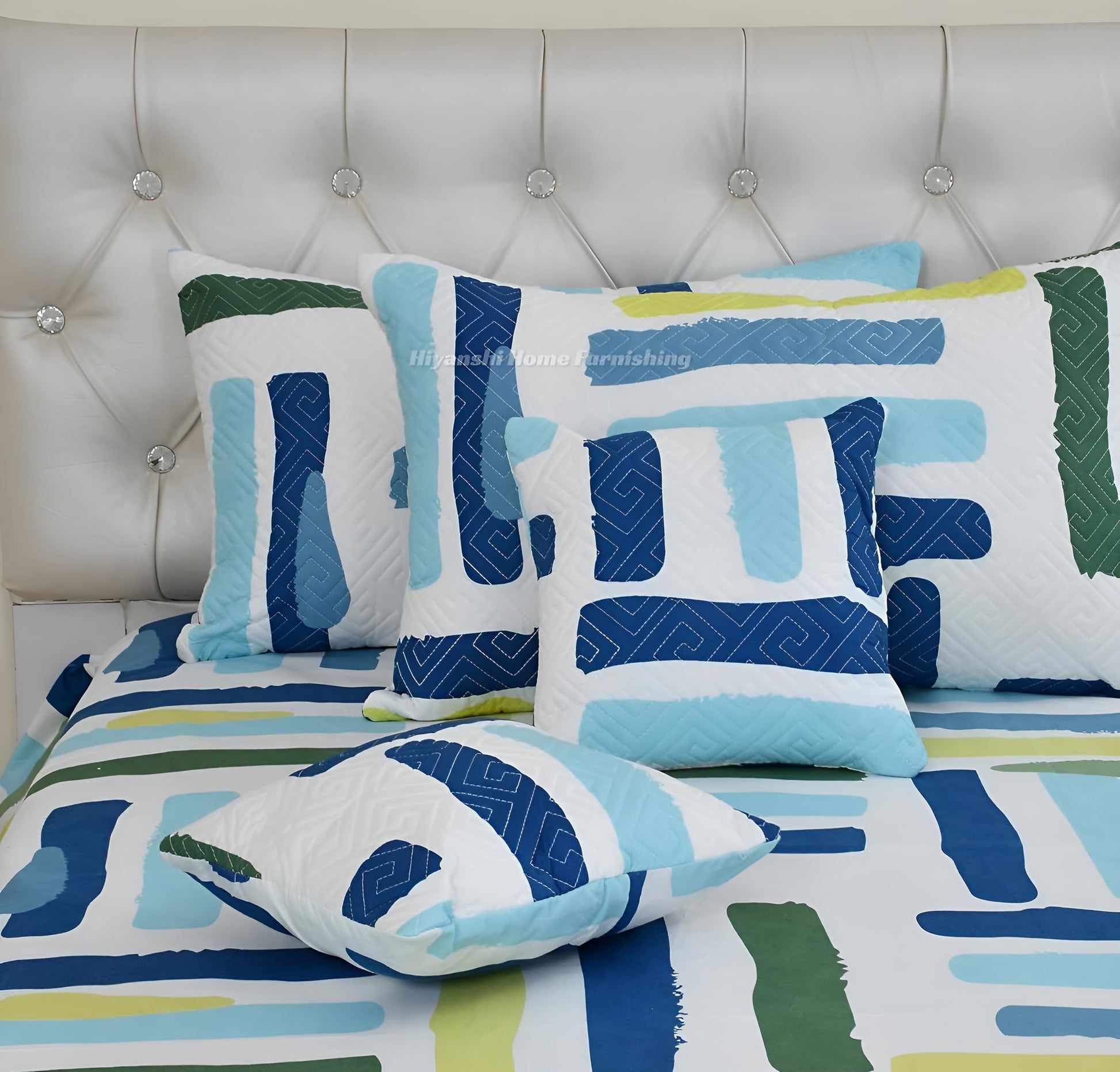 Premium 5-Piece Cotton Bedding Set: Includes 1 Flat Bedsheet, 2 Quilted Zipped Pillow Covers, 2 Quilted Cushion Covers, and 2 Cushion Fillers