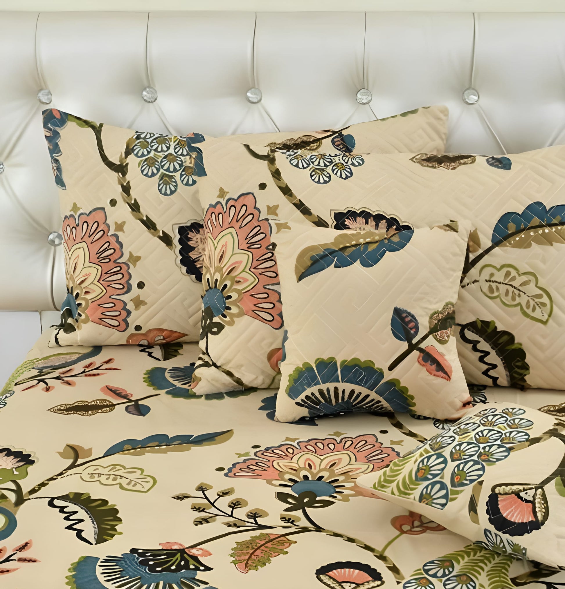 Premium 5-Piece Cotton Bedding Set: Includes 1 Flat Bedsheet, 2 Quilted Zipped Pillow Covers, 2 Quilted Cushion Covers, and 2 Cushion Fillers