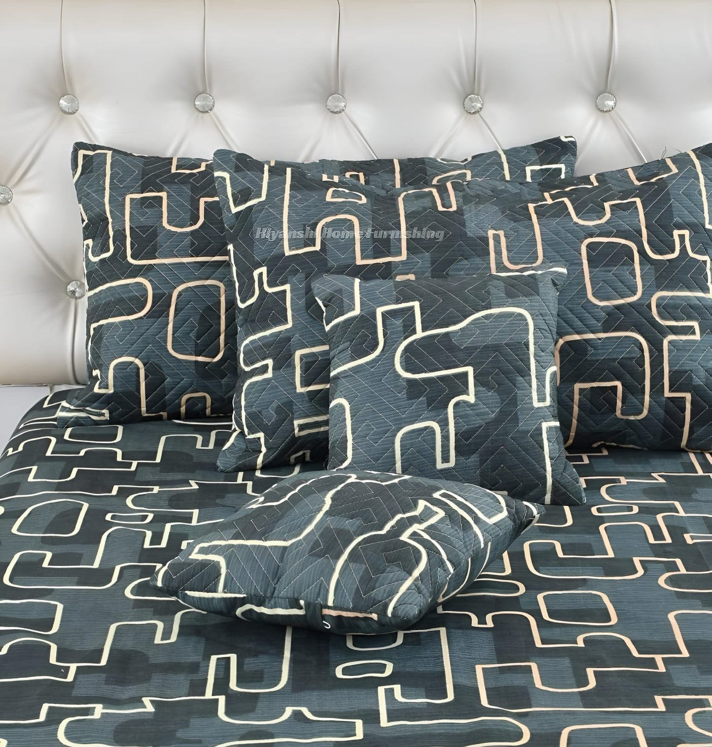 Premium 5-Piece Cotton Bedding Set: Includes 1 Flat Bedsheet, 2 Quilted Zipped Pillow Covers, 2 Quilted Cushion Covers, and 2 Cushion Fillers