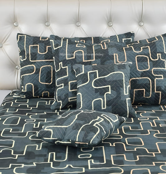 Premium 5-Piece Cotton Bedding Set: Includes 1 Flat Bedsheet, 2 Quilted Zipped Pillow Covers, 2 Quilted Cushion Covers, and 2 Cushion Fillers