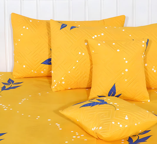 Premium 5-Piece Cotton Bedding Set: Includes 1 Flat Bedsheet, 2 Quilted Zipped Pillow Covers, 2 Quilted Cushion Covers, and 2 Cushion Fillers