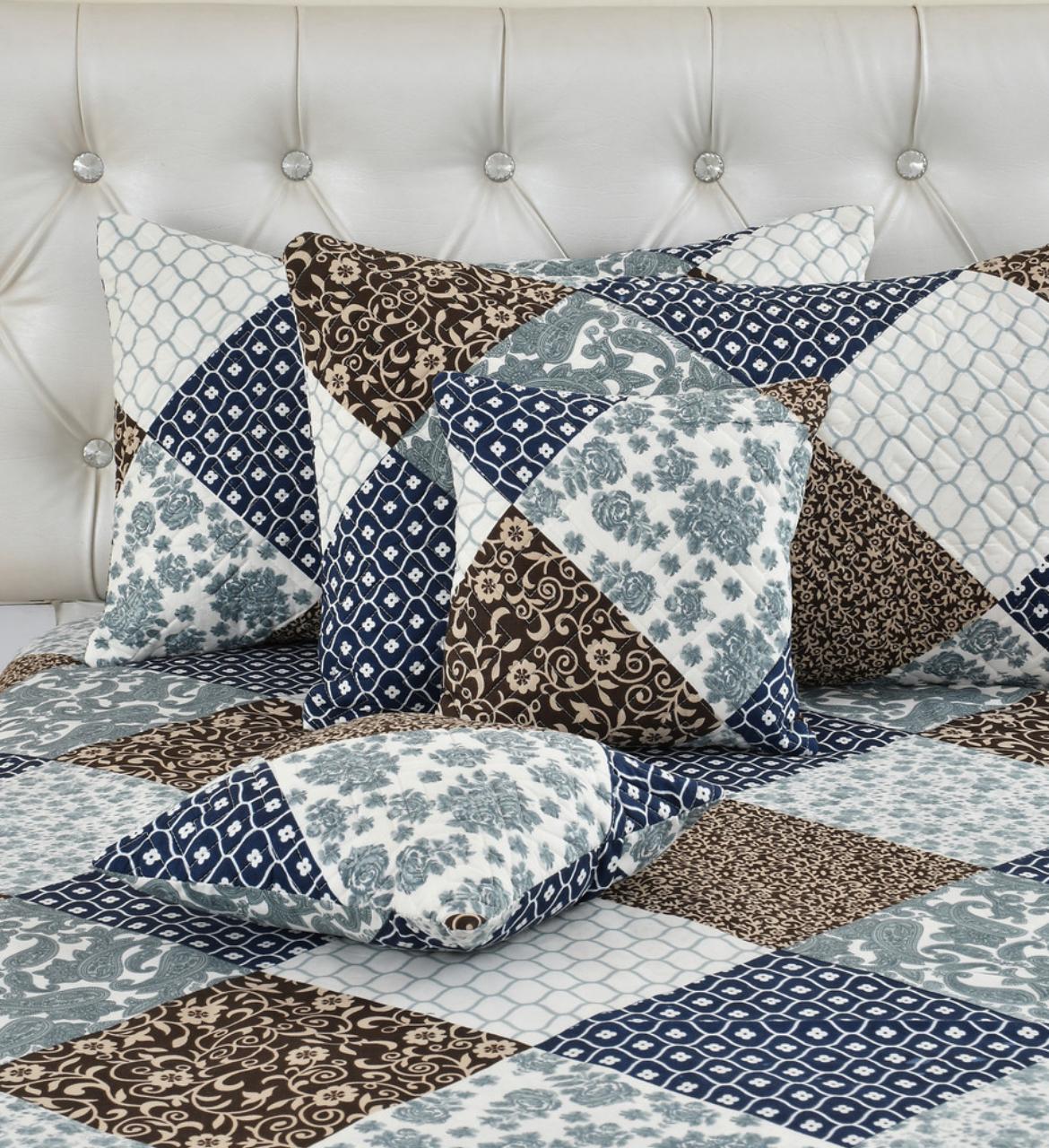 Premium 5-Piece Cotton Bedding Set: Includes 1 Flat Bedsheet, 2 Quilted Zipped Pillow Covers, 2 Quilted Cushion Covers, and 2 Cushion Fillers