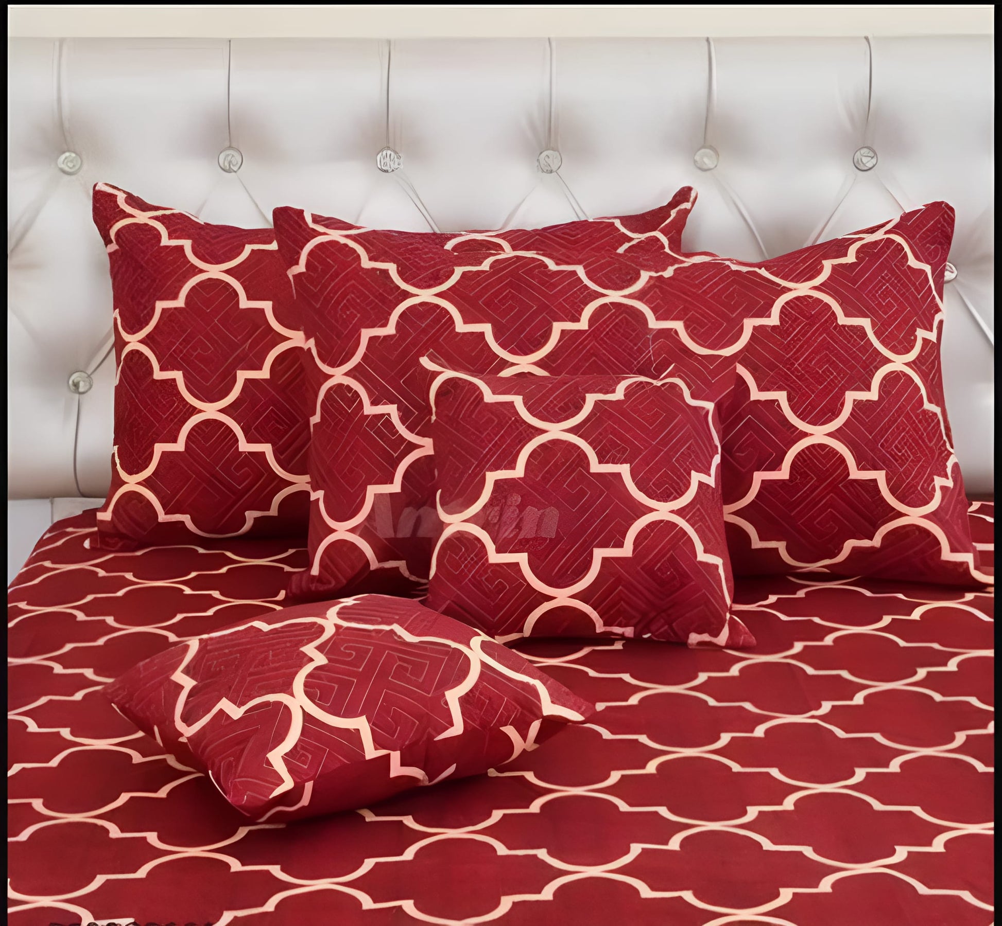 Premium 5-Piece Cotton Bedding Set: Includes 1 Flat Bedsheet, 2 Quilted Zipped Pillow Covers, 2 Quilted Cushion Covers, and 2 Cushion Fillers