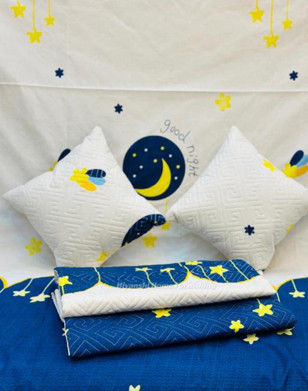 Premium 5-Piece Cotton Bedding Set: Includes 1 Flat Bedsheet, 2 Quilted Zipped Pillow Covers, 2 Quilted Cushion Covers, and 2 Cushion Fillers