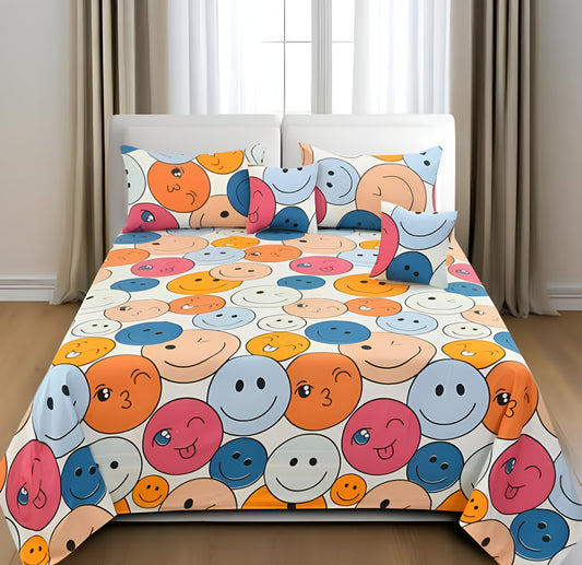 Premium 5-Piece Cotton Bedding Set: Includes 1 Flat Bedsheet, 2 Quilted Zipped Pillow Covers, 2 Quilted Cushion Covers, and 2 Cushion Fillers