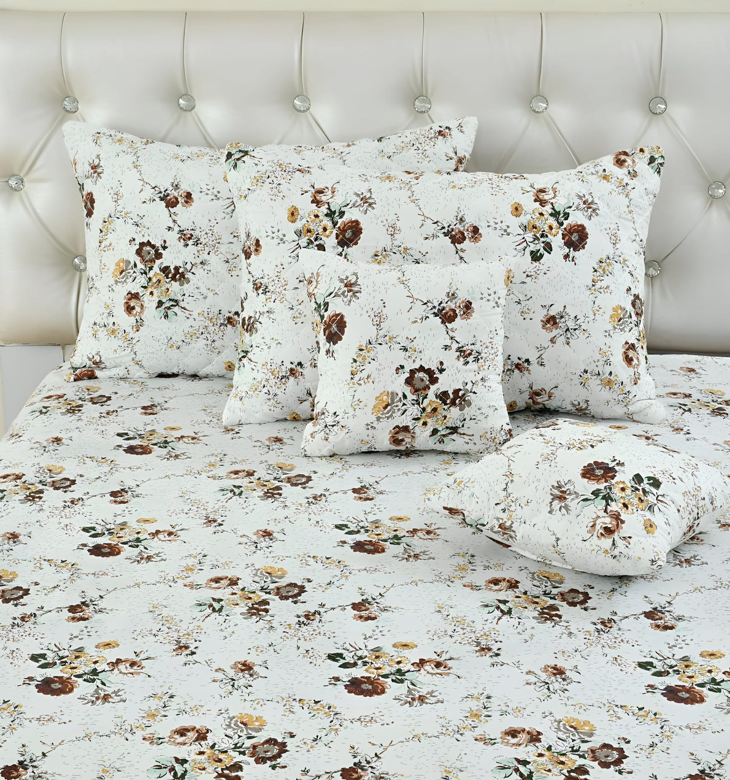 Premium 5-Piece Cotton Bedding Set: Includes 1 Flat Bedsheet, 2 Quilted Zipped Pillow Covers, 2 Quilted Cushion Covers, and 2 Cushion Fillers