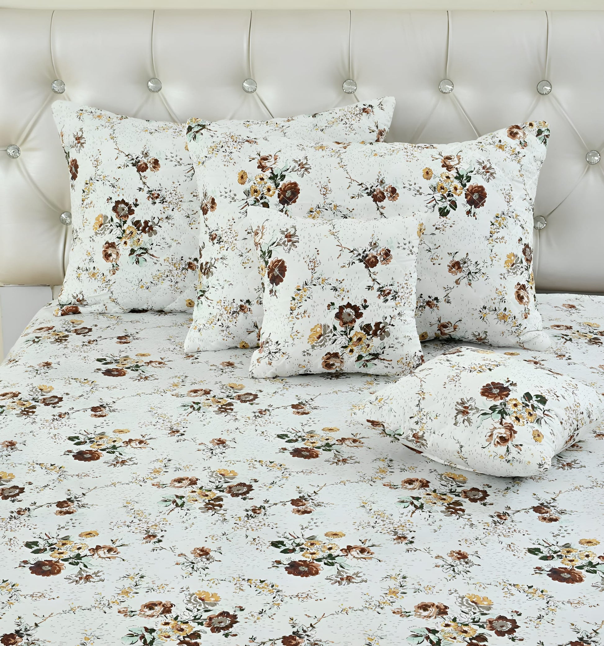 Premium 5-Piece Cotton Bedding Set: Includes 1 Flat Bedsheet, 2 Quilted Zipped Pillow Covers, 2 Quilted Cushion Covers, and 2 Cushion Fillers