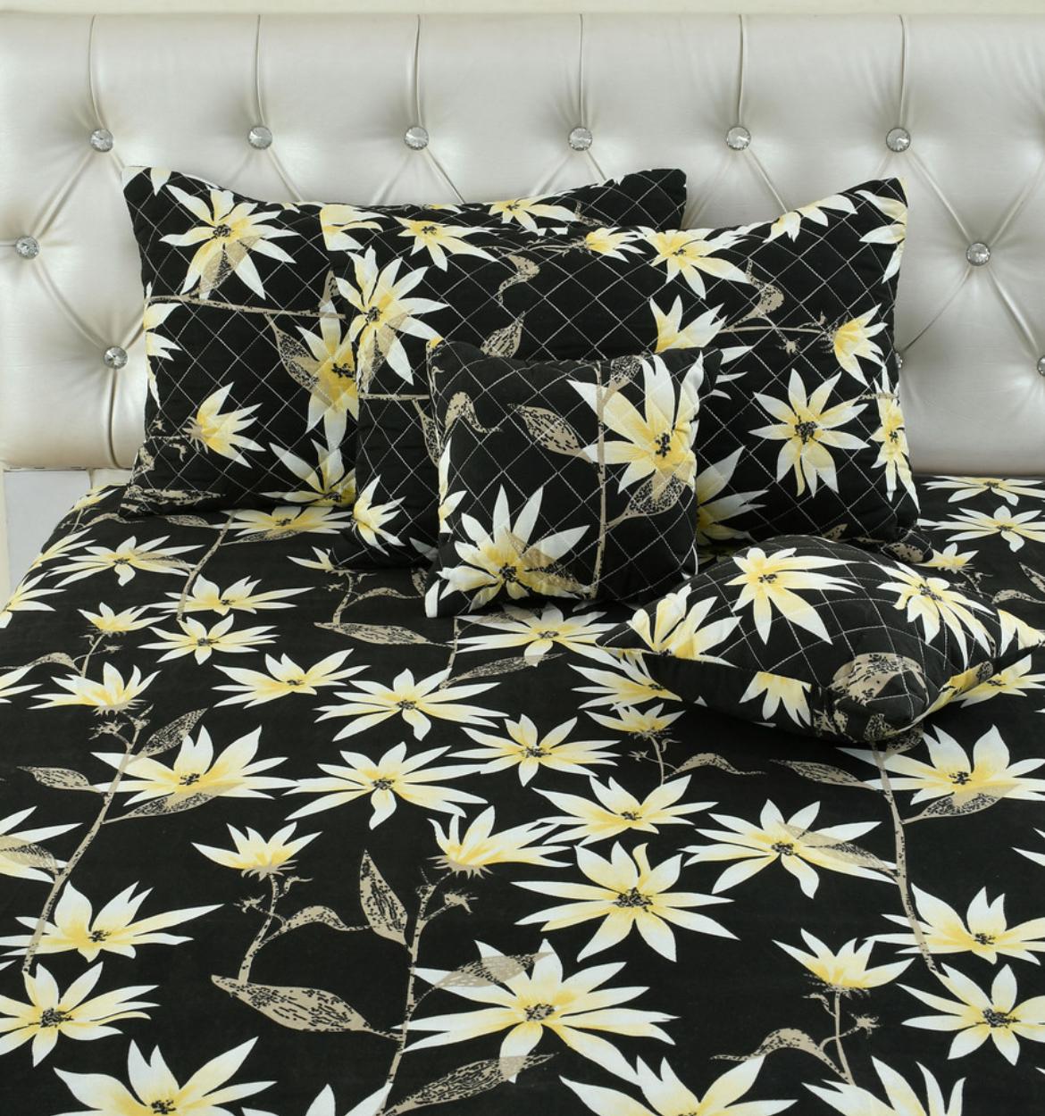 Premium 5-Piece Cotton Bedding Set: Includes 1 Flat Bedsheet, 2 Quilted Zipped Pillow Covers, 2 Quilted Cushion Covers, and 2 Cushion Fillers