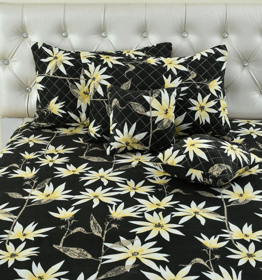 Premium 5-Piece Cotton Bedding Set: Includes 1 Flat Bedsheet, 2 Quilted Zipped Pillow Covers, 2 Quilted Cushion Covers, and 2 Cushion Fillers