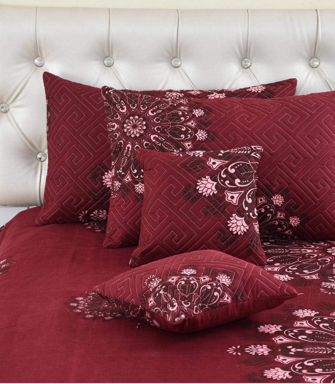 Premium 5-Piece Cotton Bedding Set: Includes 1 Flat Bedsheet, 2 Quilted Zipped Pillow Covers, 2 Quilted Cushion Covers, and 2 Cushion Fillers