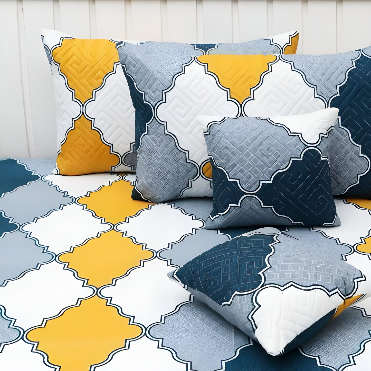 Premium 5-Piece Cotton Bedding Set: Includes 1 Flat Bedsheet, 2 Quilted Zipped Pillow Covers, 2 Quilted Cushion Covers, and 2 Cushion Fillers