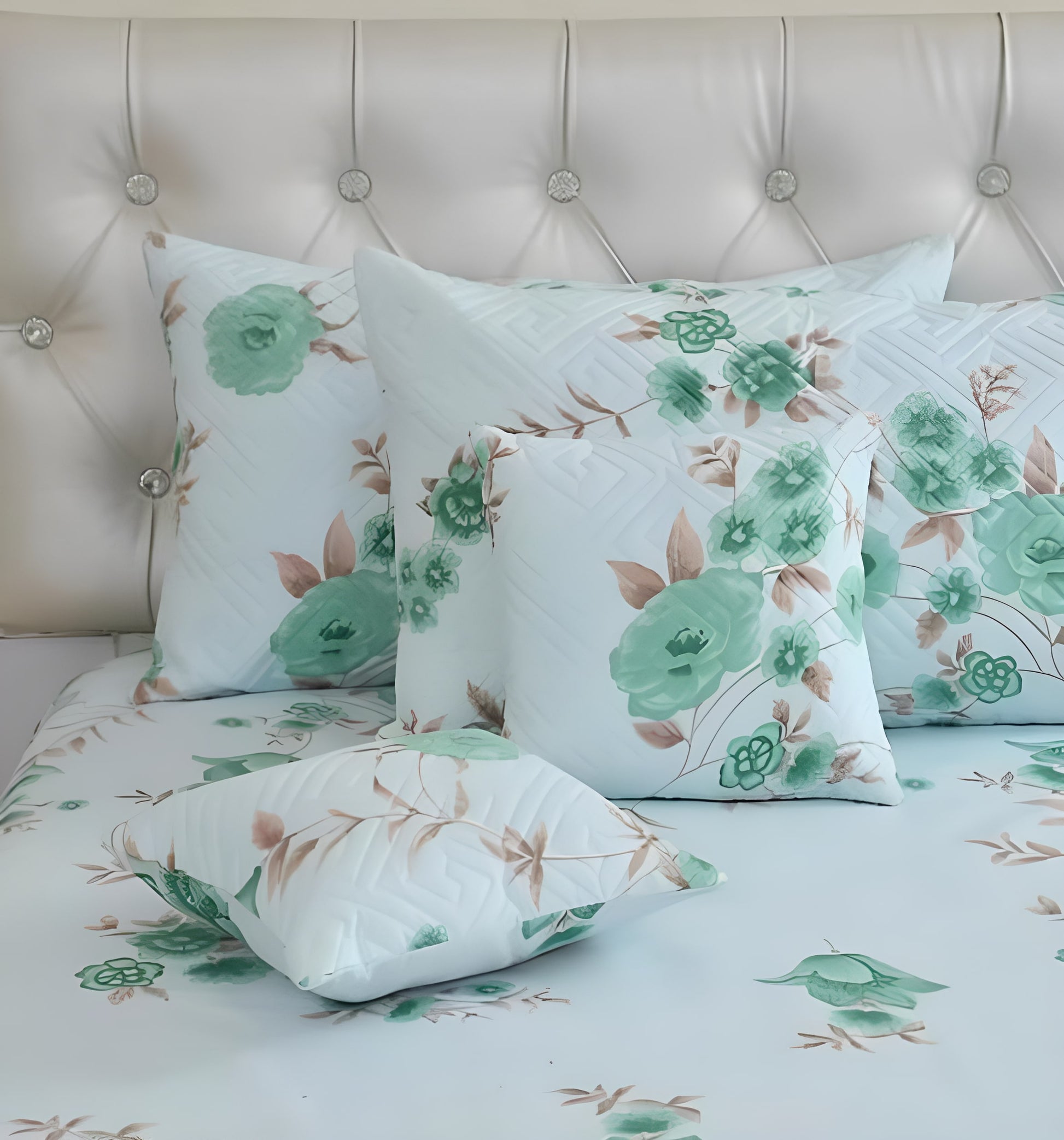 Premium 5-Piece Cotton Bedding Set: Includes 1 Flat Bedsheet, 2 Quilted Zipped Pillow Covers, 2 Quilted Cushion Covers, and 2 Cushion Fillers