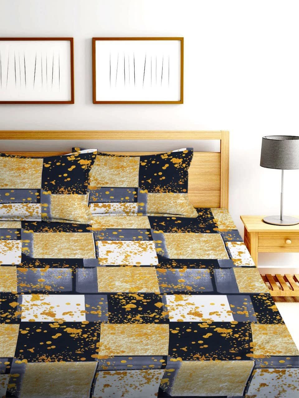 YELLOW CHESS Premium Double Bedsheet With 2 Pillow Covers (72X78X Upto 10 Inches) & 360 Degree Elasticated