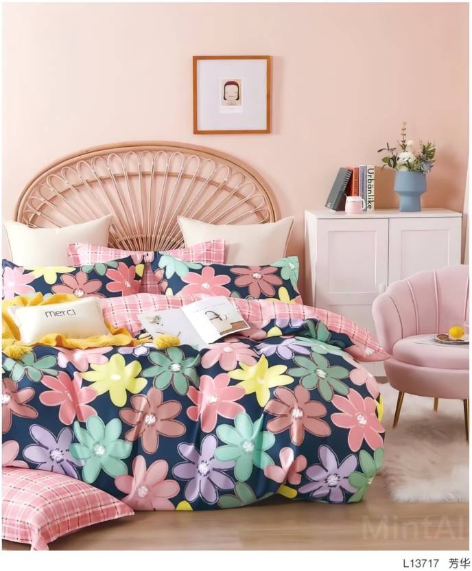 Multi Floral Premium Double Bedsheet With 2 Pillow Covers  (72X78X Upto 10 Inches) & 360 Degree Elasticated
