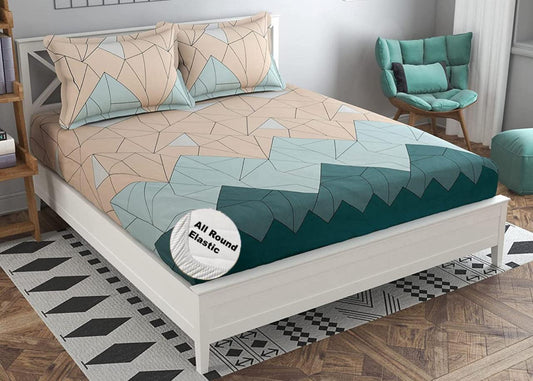 KLOTTHE ZIGZAG Premium Fitted Bedsheet with 2 Pillow Covers (72X78X Upto 10 Inches) & 360 Degree Elasticated