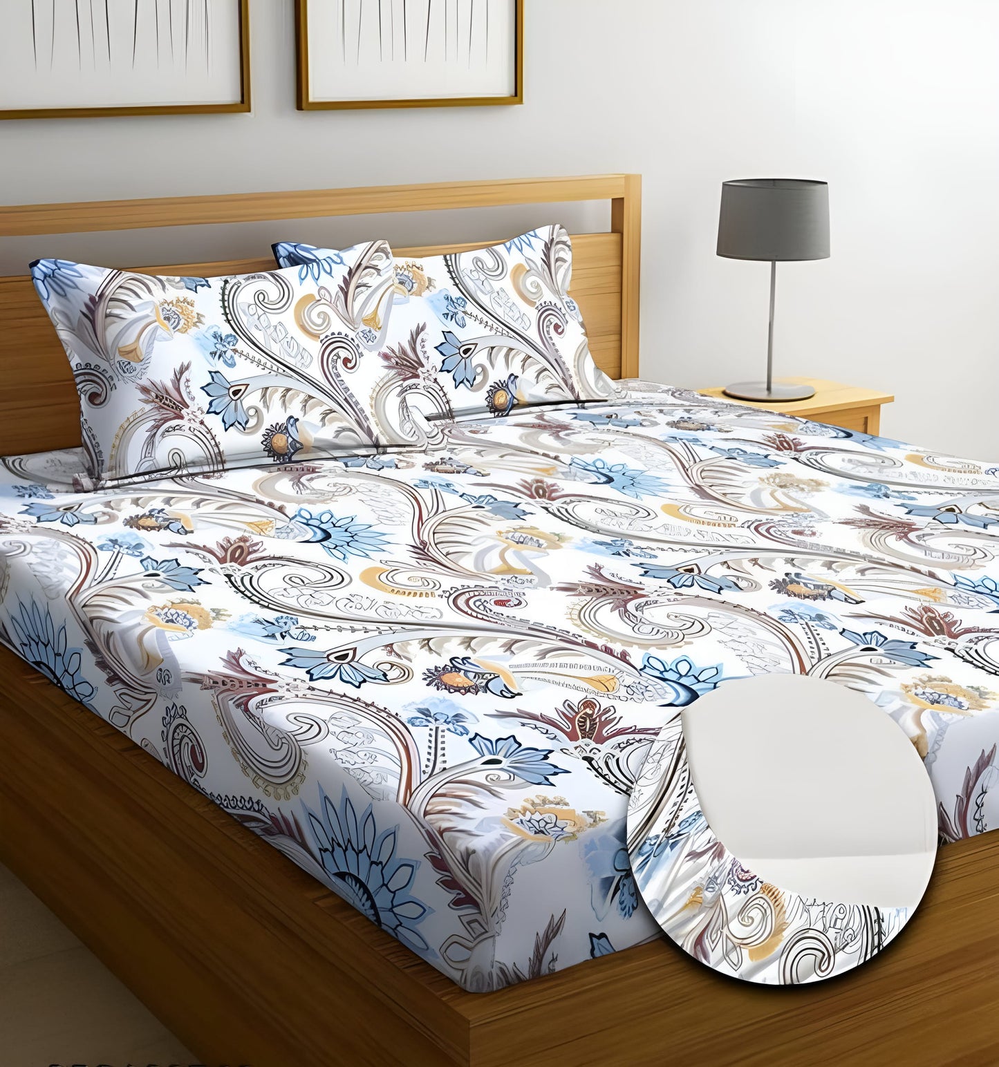 WHITE ELEGANT Fitted Bedsheet with 2 Pillow Covers (72X78X Upto 10 Inches) & 360 Degree Elasticated