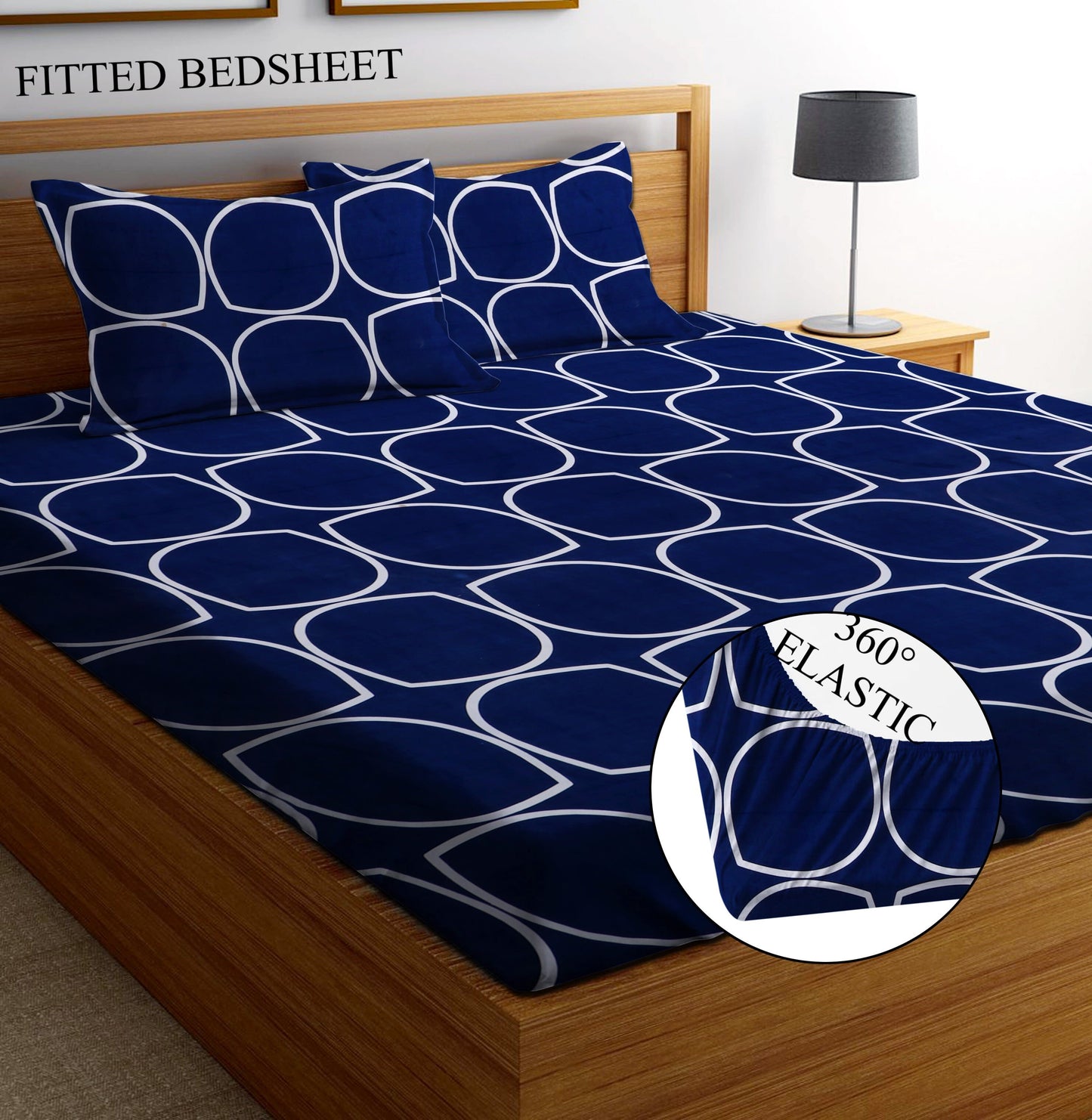 BLUE SPHERE Premium Fitted Bedsheet with 2 Pillow Covers (72X78X Upto 10 Inches) & 360 Degree Elasticated