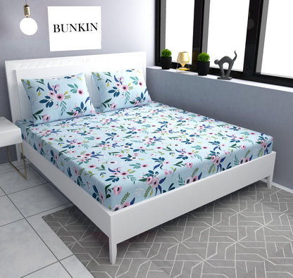 LIGHT SKY Premium King Size Fitted Elastic Bedsheet With Two Pillow Covers (72X78X Upto 10 Inches) & 360 Degree Elasticated