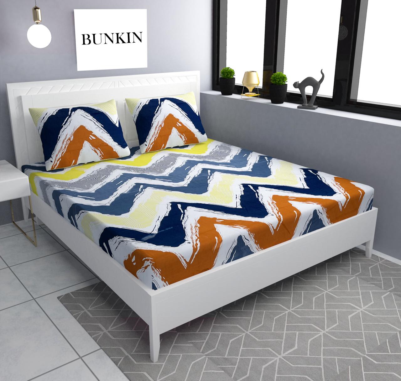 MULTI WHITE Premium  Fitted Elastic Bedsheet With Two Pillow Covers (72X78X Upto 10 Inches) & 360 Degree Elasticated