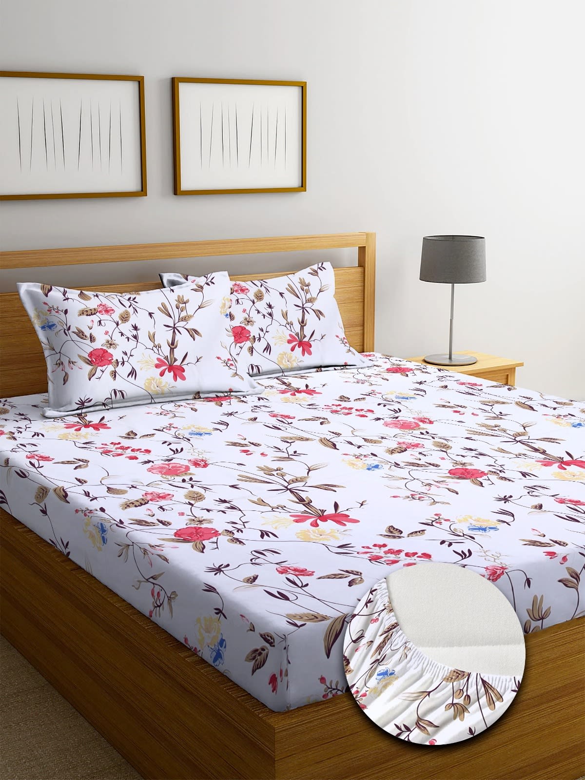 JAIPURI PRINT Premium  Fitted Elastic Bedsheet With Two Pillow Covers (72X78X Upto 10 Inches) & 360 Degree Elasticated