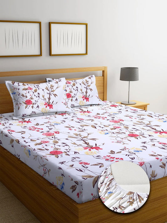 JAIPURI PRINT Premium  Fitted Elastic Bedsheet With Two Pillow Covers (72X78X Upto 10 Inches) & 360 Degree Elasticated