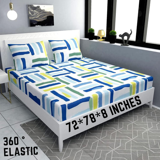 COMFY Premium  Fitted Elastic Bedsheet With Two Pillow Covers (72X78X Upto 10 Inches) & 360 Degree Elasticated