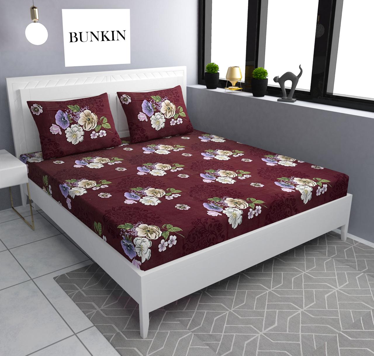 MARRON PRINTS Premium  Fitted Elastic Bedsheet With Two Pillow Covers (72X78X Upto 10 Inches) & 360 Degree Elasticated